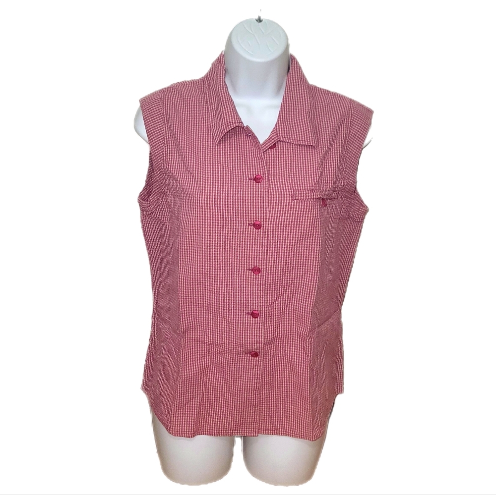 Woolrich Ladies Tank Top Size Med Pink and White Gingham Searsucker Style - Picture 3 of 8